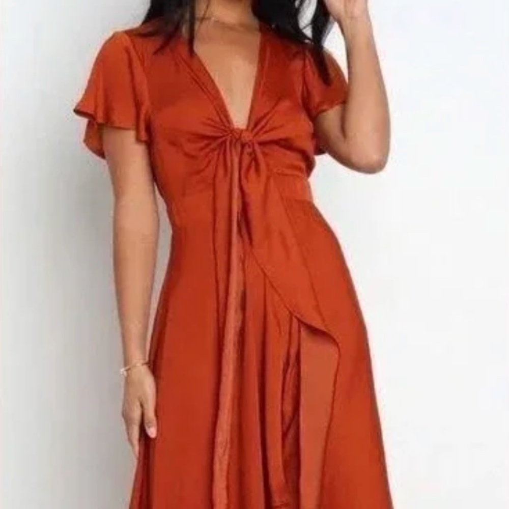 Petal & Pup Rust Wrap Tie Midi Dress US 4 Flowy Short Sleeve